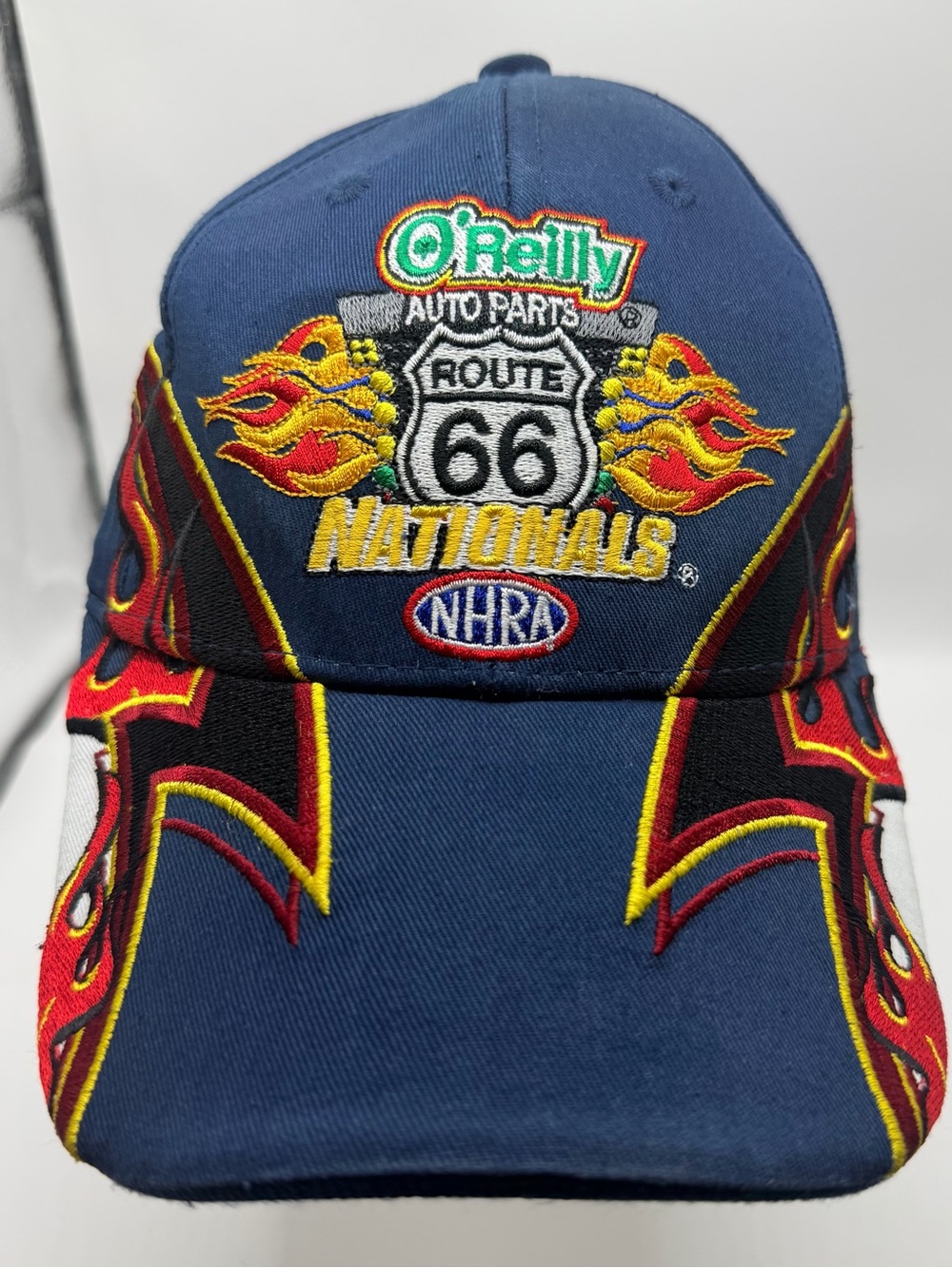 O'Reilly Route 66 Nationals NHRA Embroidered Navy Flame Baseball Cap